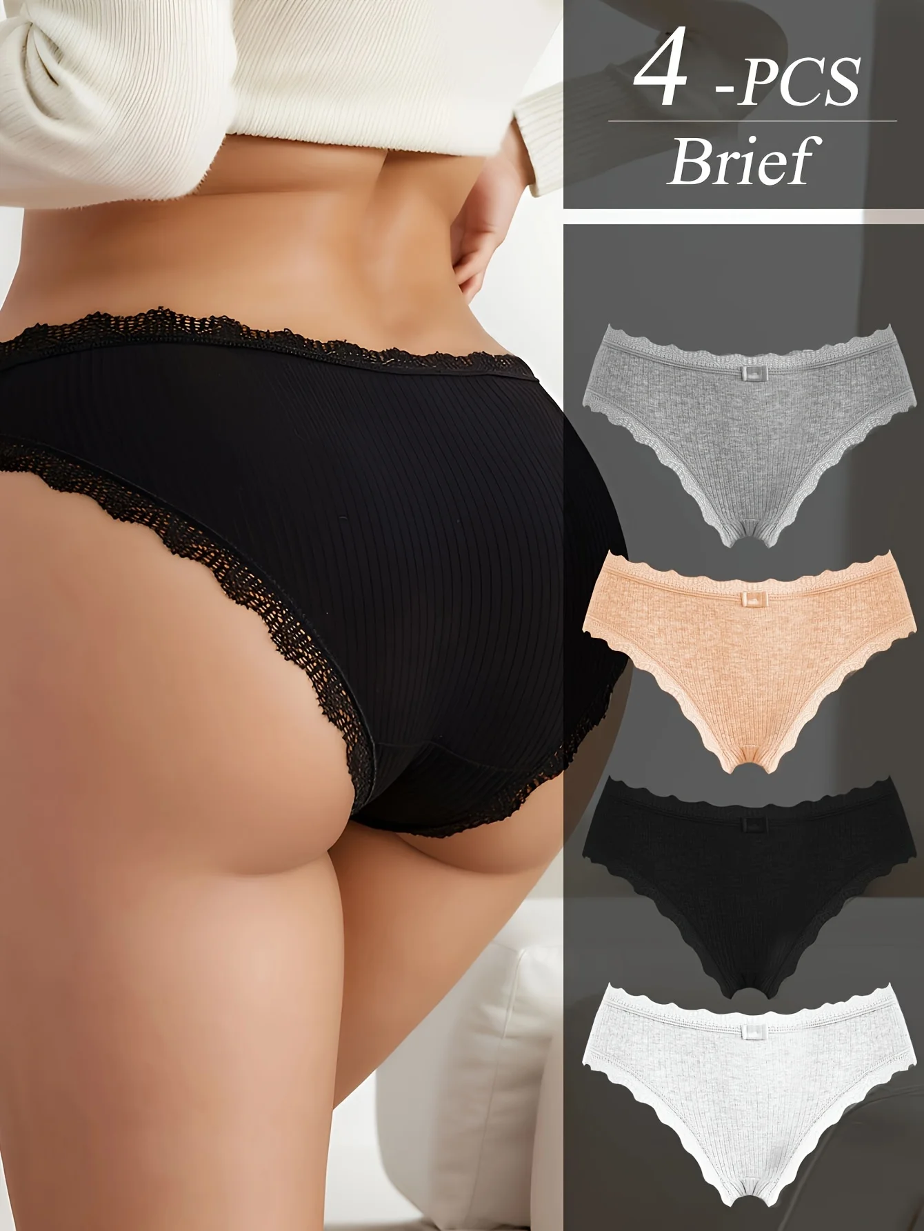 KUCLUT 4pcs Women's threaded lace edge underwear, sexy, comfortable, breathable triangle pants
