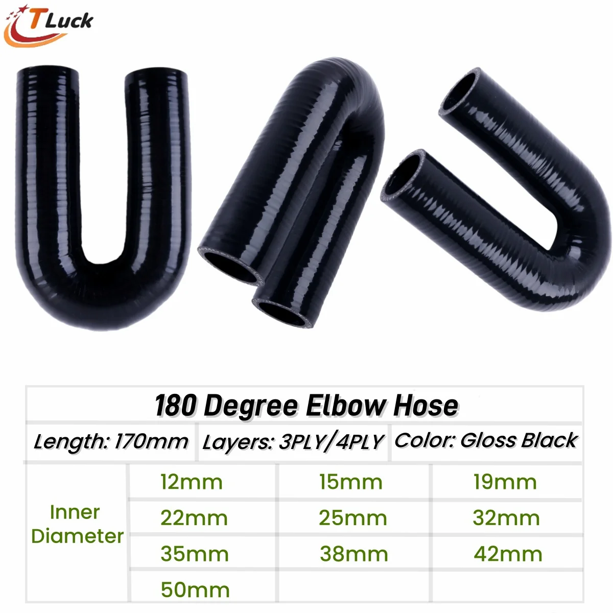 1PC 180 Degree Elbow Hose 180° Bend Silicone Coolant Pipe Connector Intercooler Tube ID 12mm 15 19mm 22mm 25 32 35 38 42mm 50mm