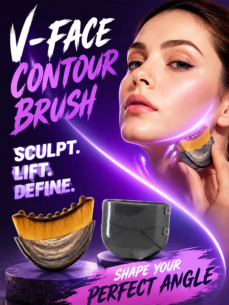 Face Contour Brush V Shape Facial Massage Brush with Protective Case for Jawline Sculpting Chin Neck Care Beauty Tool