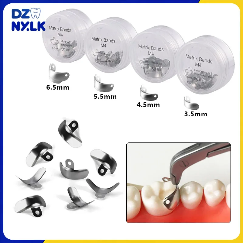 50/100Pcs Dental Matrix Bands Sectional Contoured Metal Matrices Bands with Holes For Teeth Replacement Dentistry Materials Tool