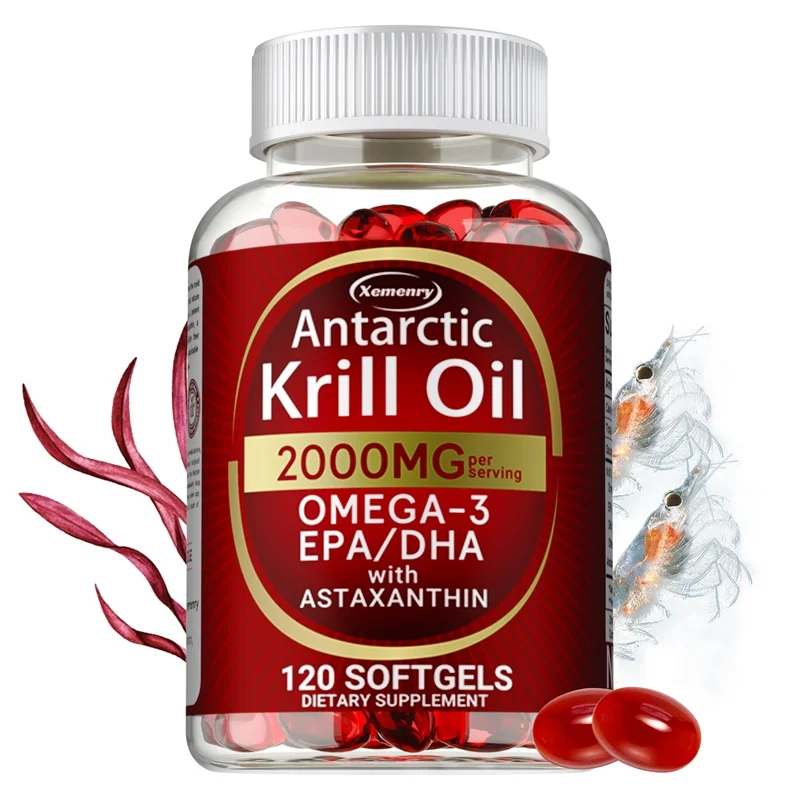 Antarctic Krill Oil Capsules - with Omega 3,EPA, DHA,Supports Bone, Heart, Brain, Joint & Skin Health, Boosts Immunity