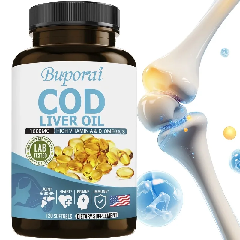 Cod Liver Oil Capsules - Support Nervous System, Skin and Hair Health, Improve Memory and Intelligence, Non-GMO, Gluten-free