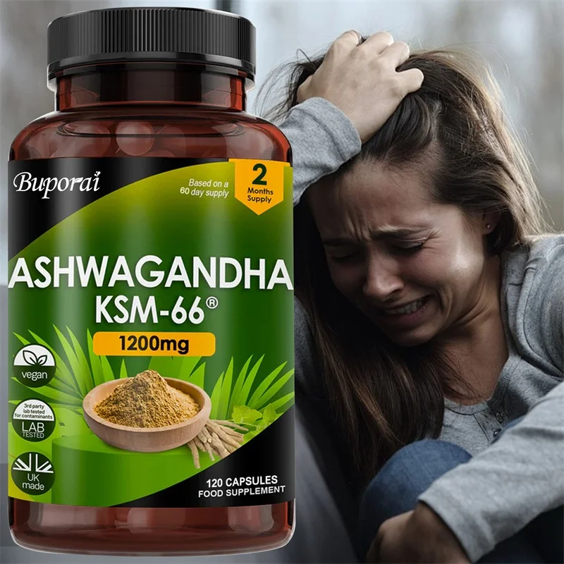 Ashwagandha KSM-66 1200mg - Supports Immune System Health, Helps Relieve Stress, Improves Mood, and Boosts Energy, Non-GMO