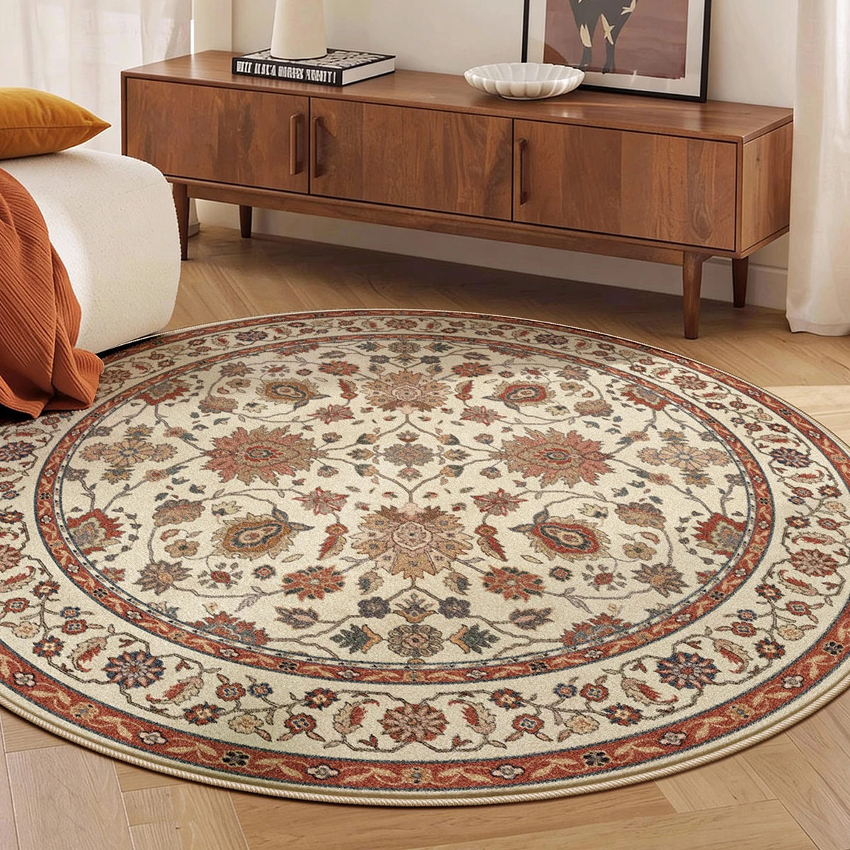 Belgian-style Maple Leaf Round Rug Retro Light Luxury High-end Living Room Carpet Sofa Floor Mats Bedroom Rugs Alfombra Redonda