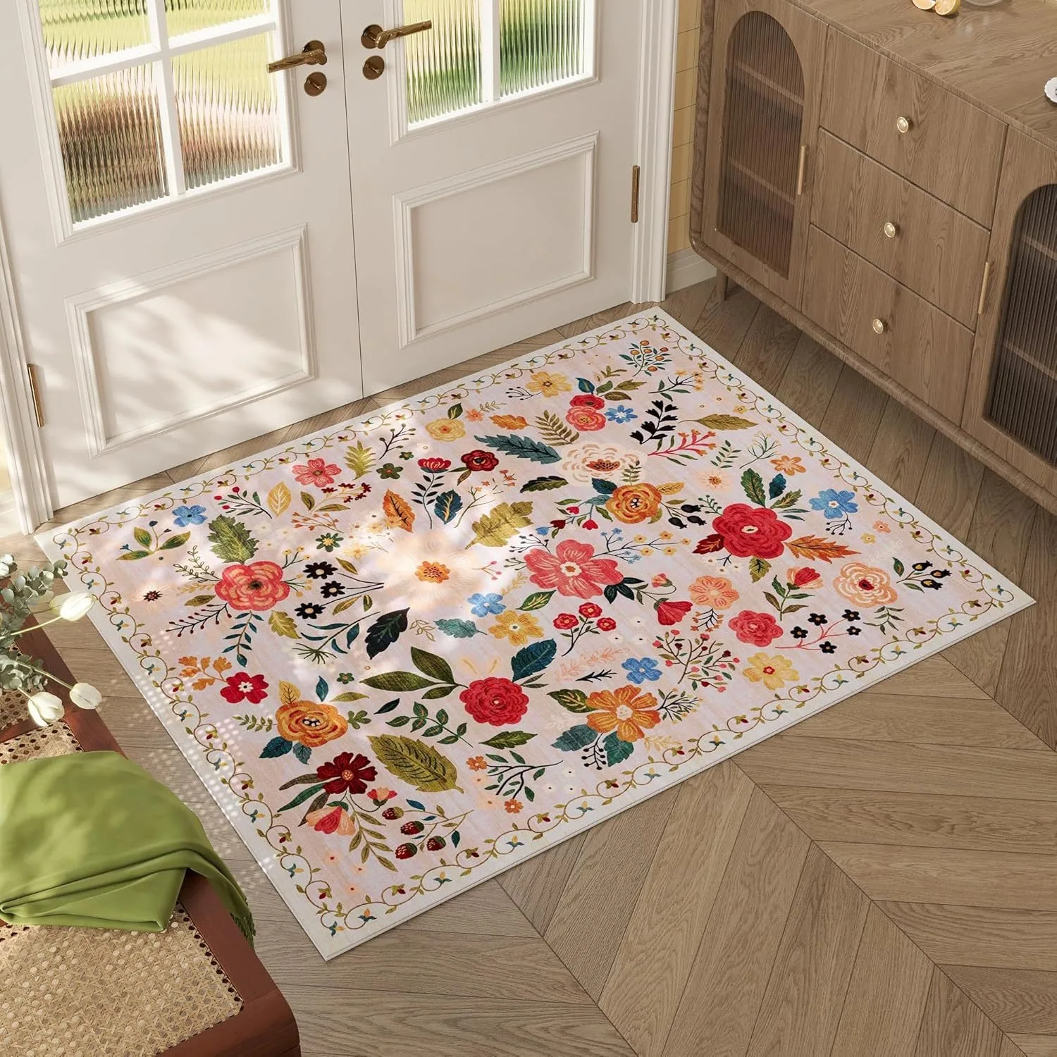 Flower Door Mat Water Uptake Anti Slip Foot Pad Crystal Velvet Retro Rug Household Toilet Resistant Wear Resisting Soft Door Mat