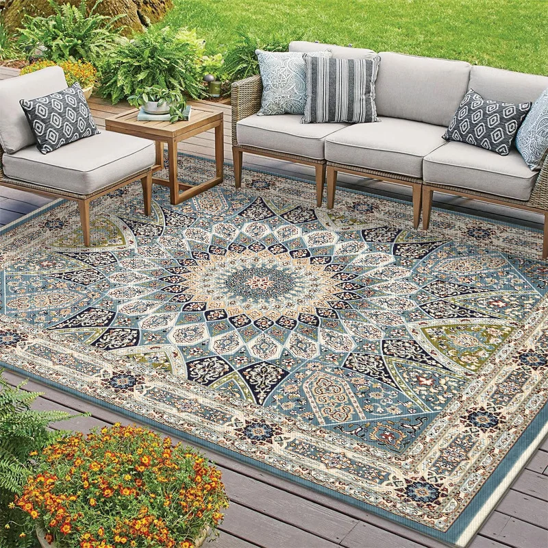 Retro Persian Carpet Large Area Outdoor Balcony Mat American Style Rural Living Room Carpet Rugs for Bedroom