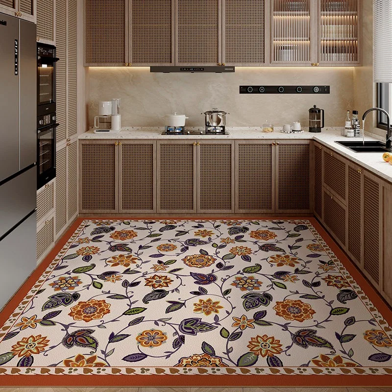 Bohemian Kitchen Floor Mat Pvc Non-slip Carpet Oil-proof Waterproof Rugs Retro Light Luxury Home Decoration Mats Alfombra Cocina
