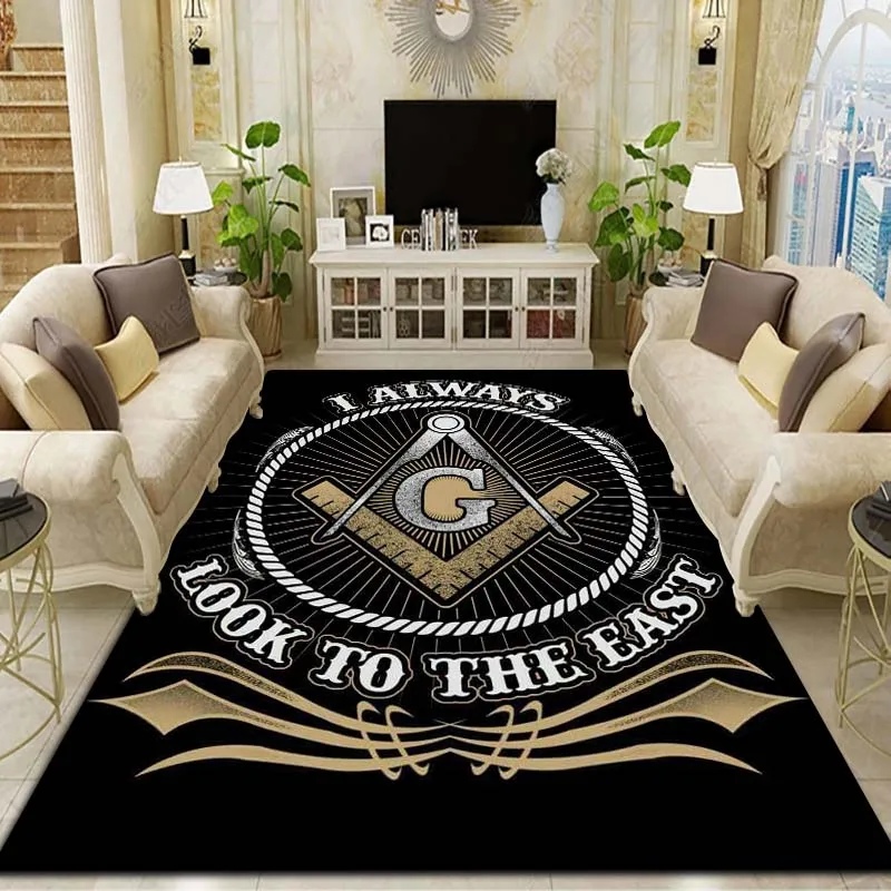 3D Retro Freemason Masonic Graphic Print Flannel Area Rug Non-Slip Soft Floor Mat For Bedroom Sofa Living Room Home Decor Gift