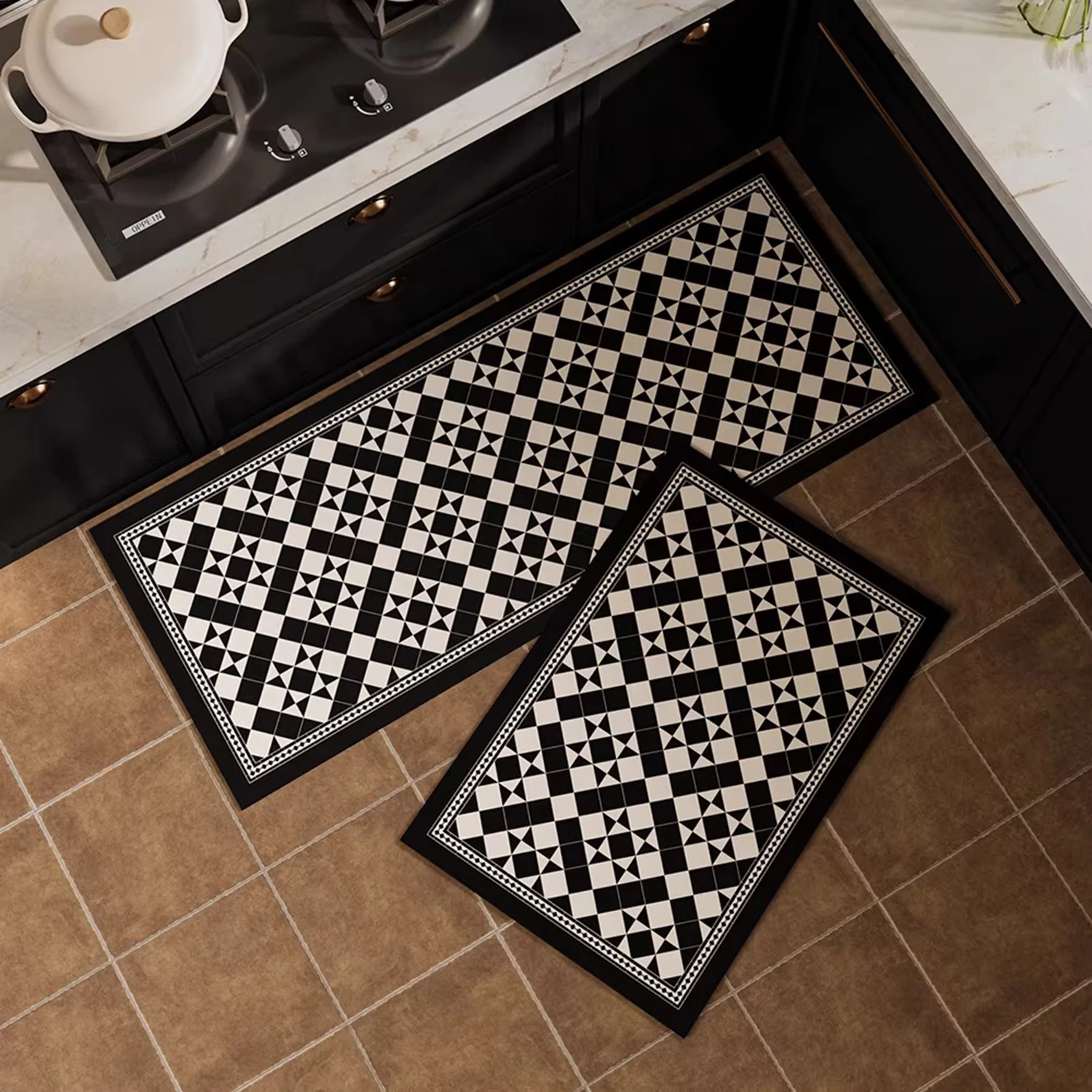 Kitchen Carpet Retro Home Decoration Long Strip Runner Kitchen Rugs Oil-proof Waterproof PVC Leather Washable Kitchen Floor Mat