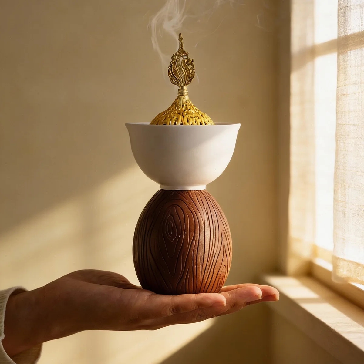 Cross-border hot sale with lid leaf bowl wooden stake incense burner handheld aromatherapy burner home decoration Middle East