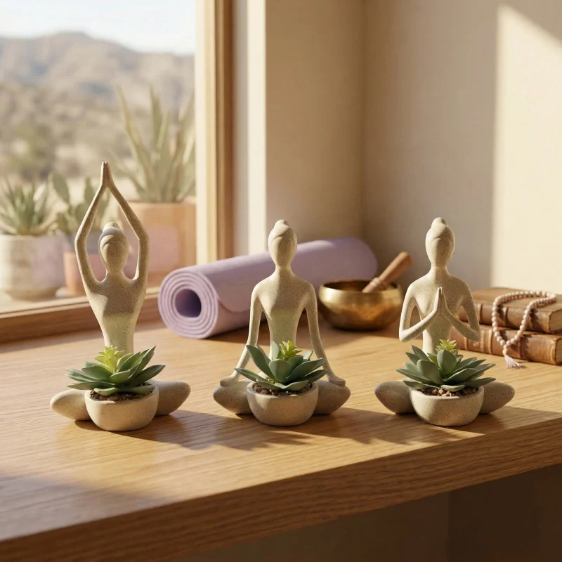 Cross-border best-selling yoga figure resin ornament, simple sculpture, artificial succulent home desktop decoration