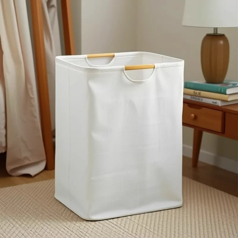 Large-Capacity Cotton and Linen Laundry Basket for Home Use, Toy Storage, Wooden Handle, Portable, Cross-Border Storage Basket,