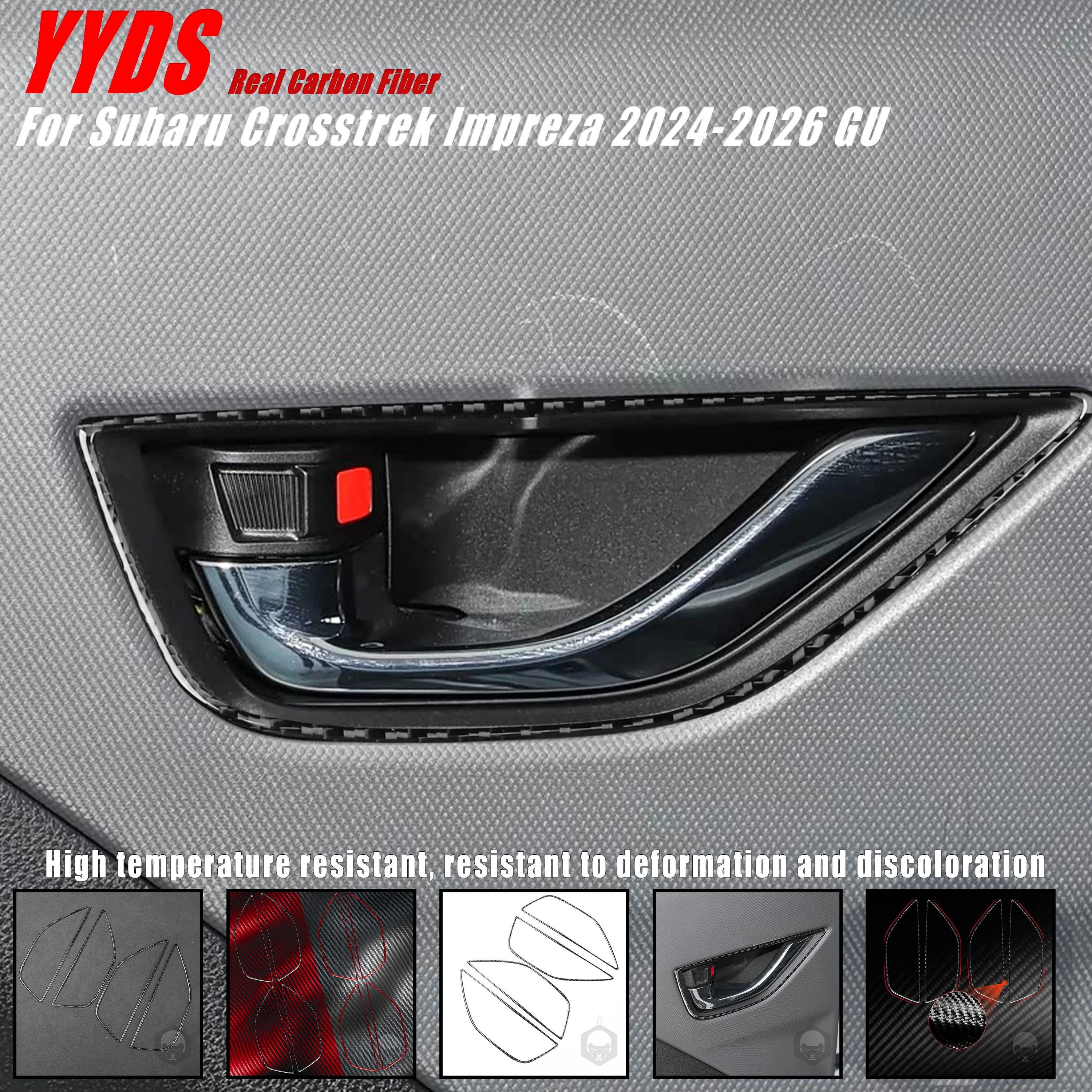 For Subaru Crosstrek Impreza 2024-2026 GU Real Soft Carbon Fiber Car Interior Door Handle Decoration Panel Frame Cover Trim