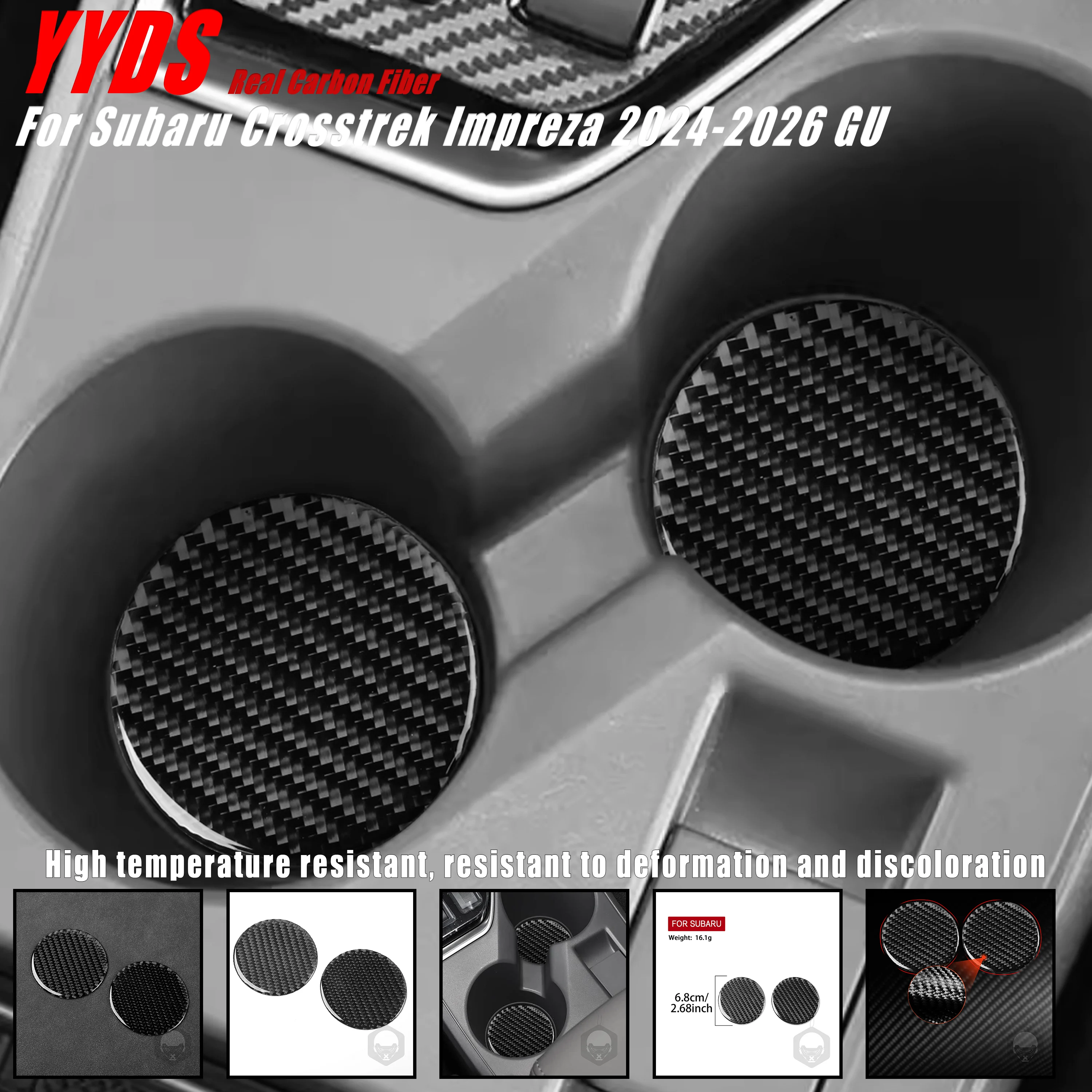 For Subaru Crosstrek Impreza 2024-2026 GU Real Soft Carbon Fiber Car Interior Center Console Water Cup Holder Mat Coaster 2Pcs
