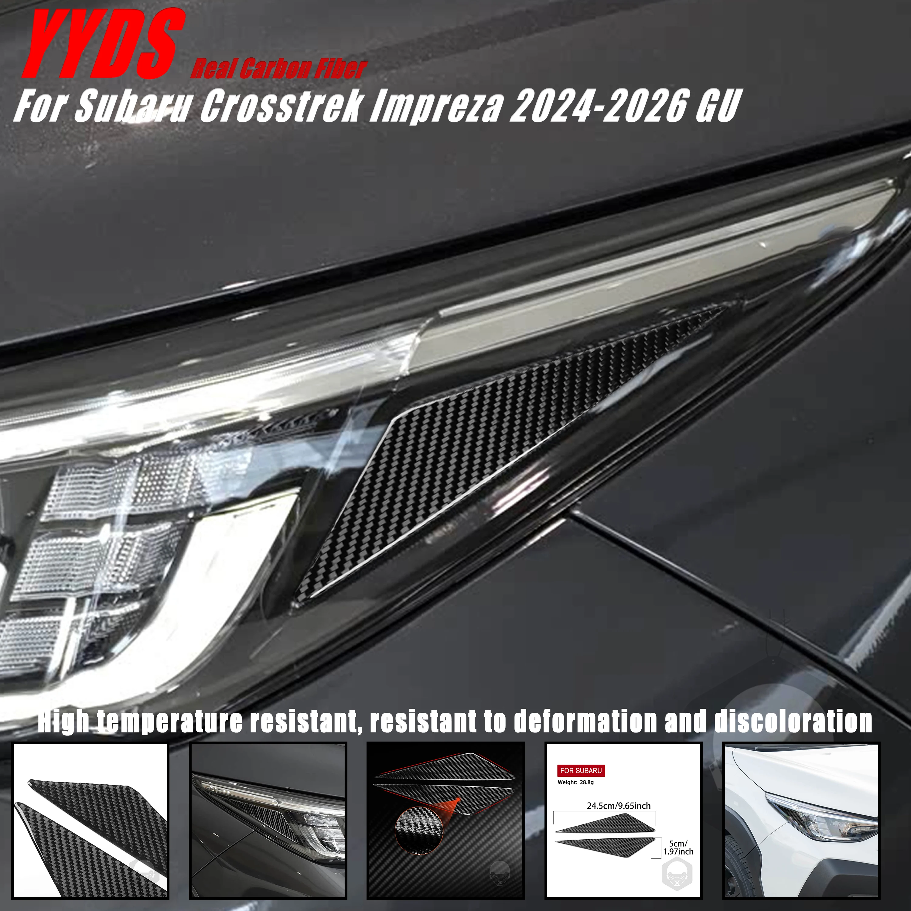 For Subaru Crosstrek Impreza 2024-2026 GU Real Soft Carbon Fiber Car Exterior Front Headlight Side Fender Decoration Trim 2Pcs