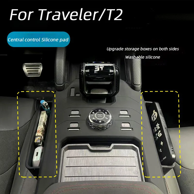 For Jetour Traveler T2 2023 2024 2025 Car Silicone Protective Central Control Panel Armrest Cover Wireless Charging Grooves Pad