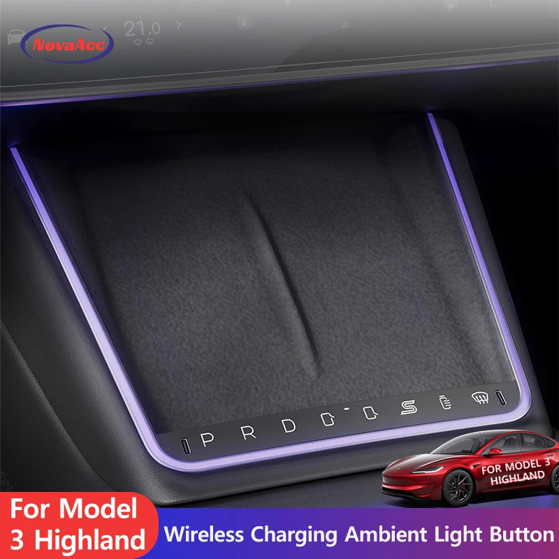 Wireless Charging Dock Smart Button for Tesla Model 3 Highland 2024-2026 Center Console Controller With Ambient Lighting Kit