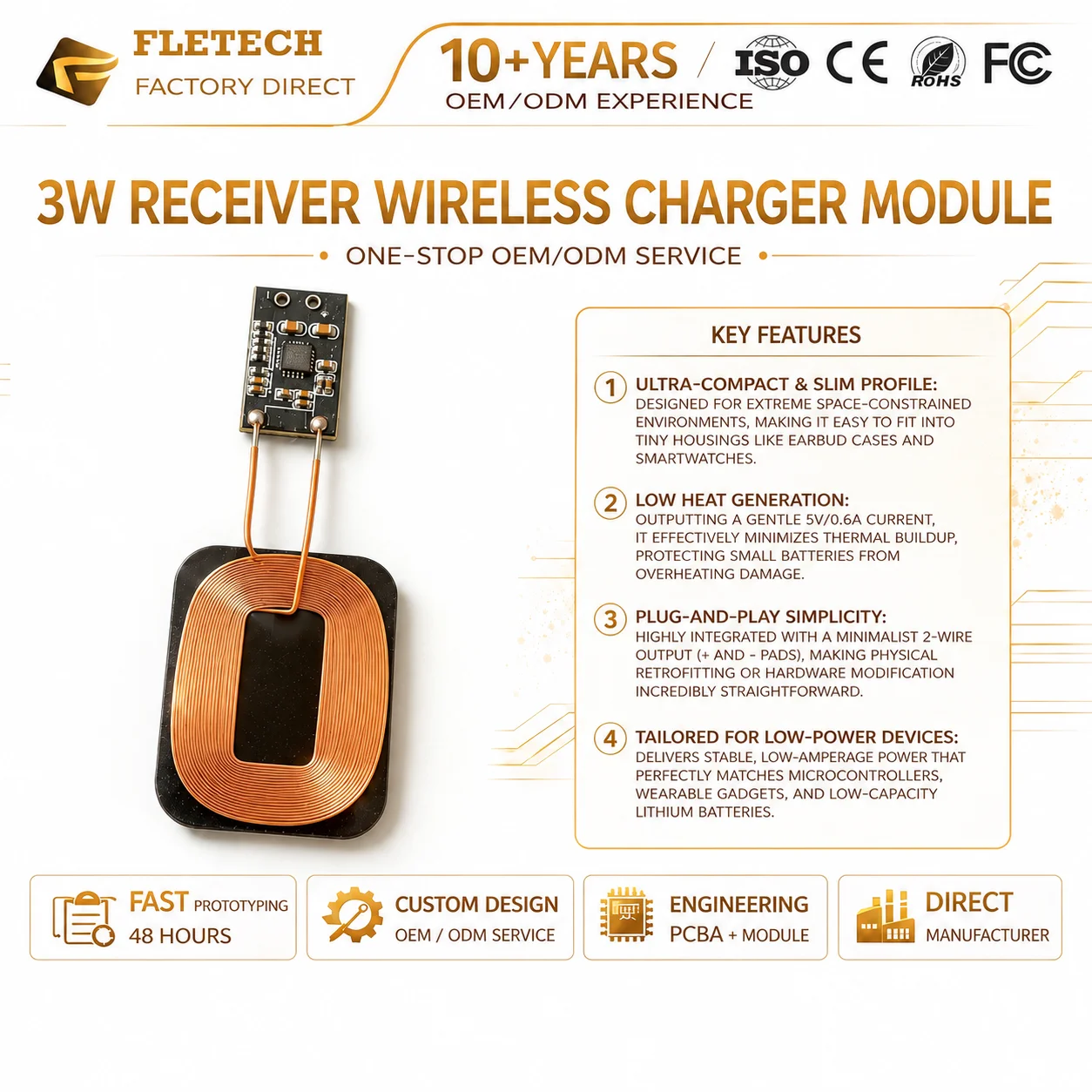 3W Mini Qi Wireless Charger Receiver Module 5V 600mA Ultra-Thin Wireless Power Transfer Circuit Board for DIY Small Electronics
