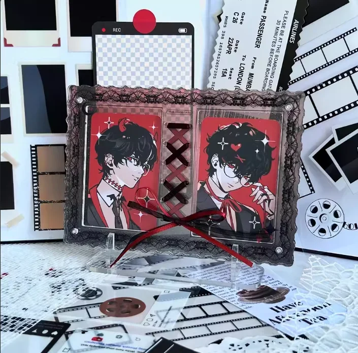 Ribbon Lace Gradient Acrylic Frame Mini Photocard Holder Display Stand Brick Japanese Game Card Anime Collection Frames