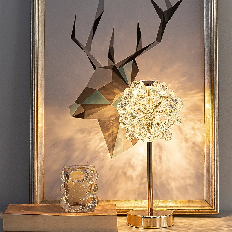 Simple and modern crystal lampshade, bedroom bedside lamp, living room study, home decoration, dandelion crystal table lamp