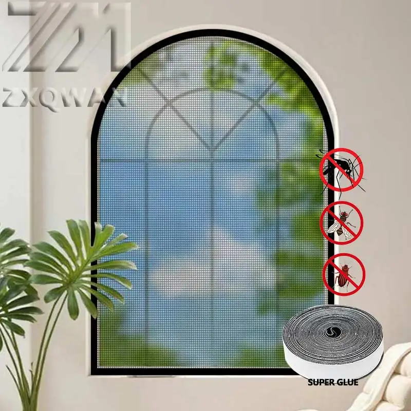 Customizable Curved Mosquito and Fly-Proof Invisible Window Screen for Bedroom Cat-Proof Net. Self-Adhesive and Easy to Install