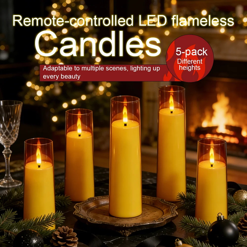 Classic Style Gold LED Candle Lights with Remote Control Flameless Flickering Wedding Birthday Party Home Decor Candle Set of 5