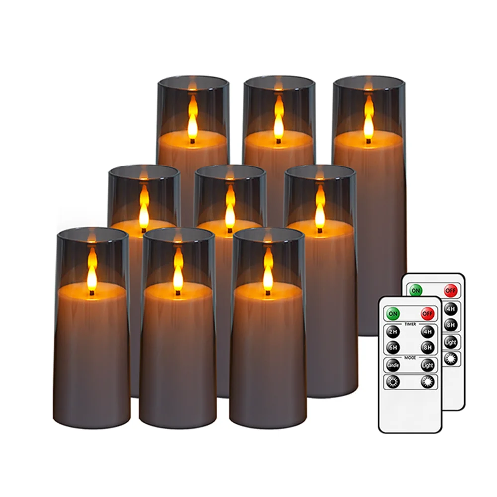 9PCS Acrylic Flameless LED Candles with Timer Dimmable Flickering Tealights for Christmas New Year Eve Home Decor Party Supplies