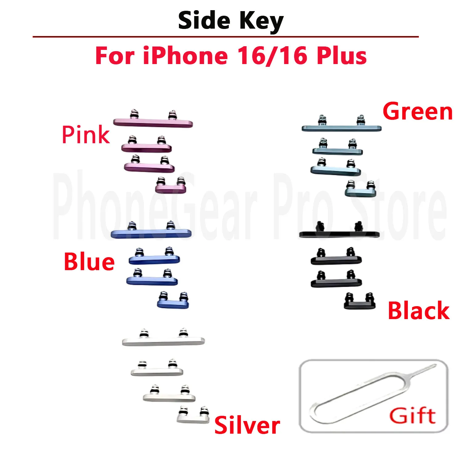 New For Apple iPhone 16 16 Plus Full Set Side Key Power On Off Volume Mute Buttons Replacement Parts