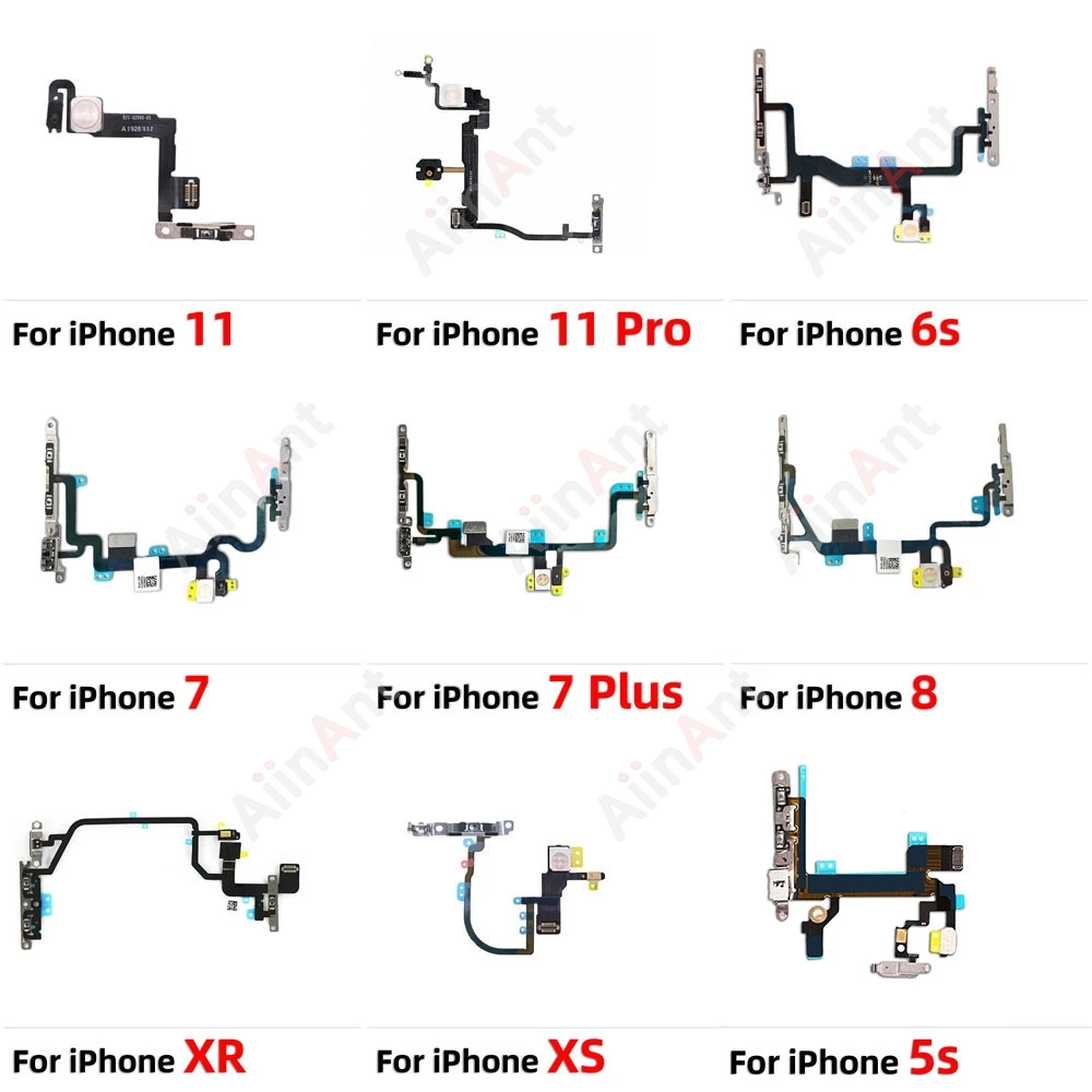 AiinAnt FlashLight Buttons Volume Power Flex Cable For iPhone 11 Pro X XR Xs Max 5s SE 6s 7 8 Plus SE 2 3 2020 2022 Repair Parts