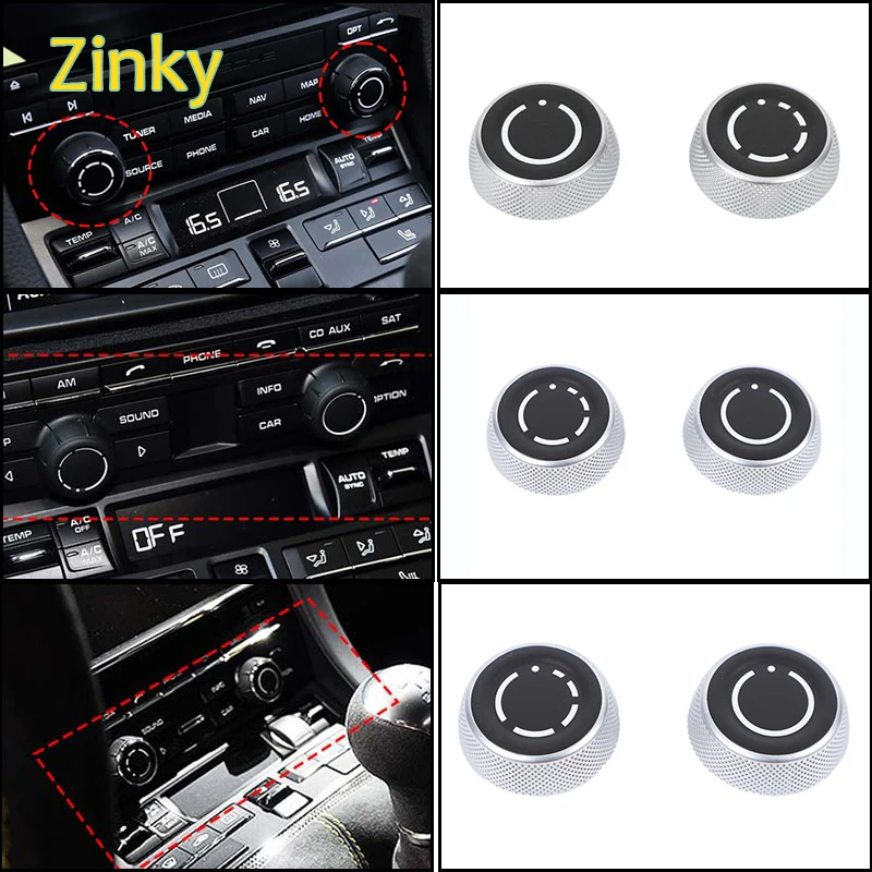 x2 Audio Volume Radio Knob Cover CD Multi-Media Control Switch Button For Porsche Cayenne Panamera Macan 718 911 Boxster Cayman