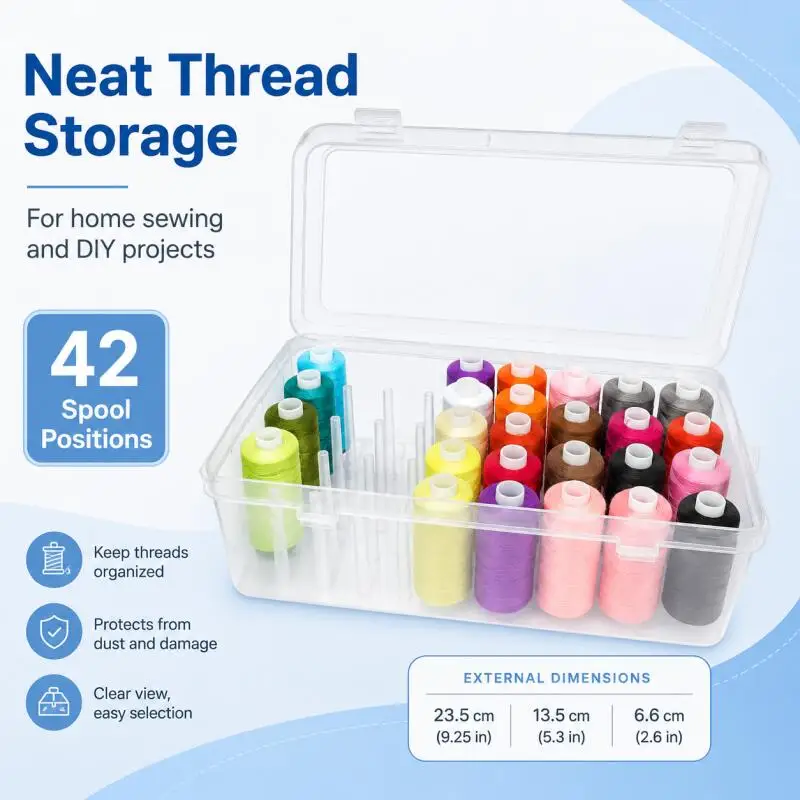 Sewing Thread Storage Box 42 Spools Bobbin Carrying Case Container Holder Organizer for Craft Supplies
