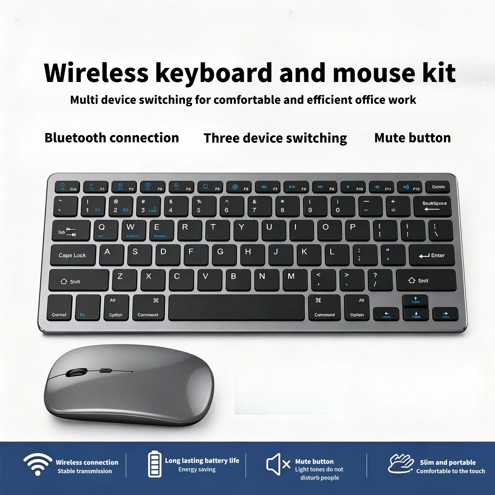 Tri Mode Bluetooth 2.4G Wired Keyboard Mouse Combo Quiet Rechargeable Multi Device Compatible Long Battery Life For Home Office