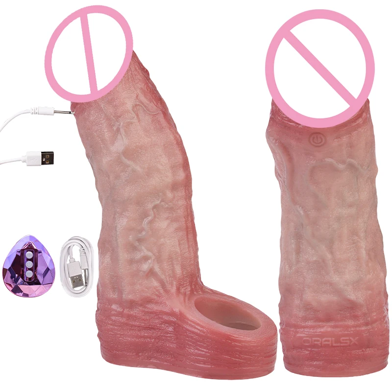 LUUK Realistic Vibrator Penis Sleeve Sex Toys for Men Reusable Silicone Cock Sleeve Delay Ejaculation Penis Extender For Man
