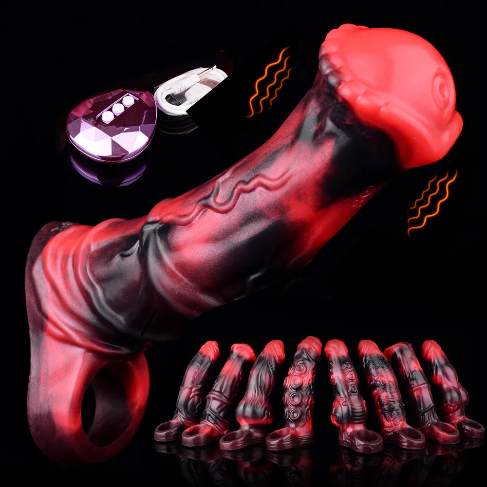 FAAK Wireless Control Vibrating Fantasy Horse Penis Sheath Ring Silicone Penis Sleeve Sex Toy For Men Cock Enlargement& Extender