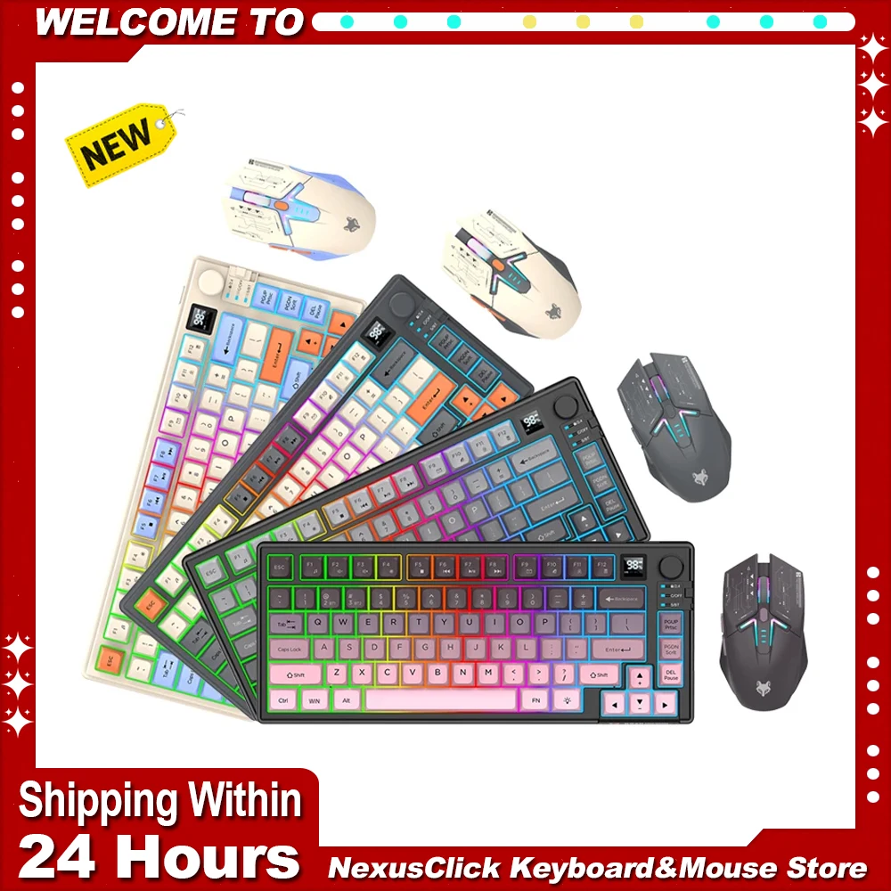 Wireless Keyboard Mouse Set Dual Mode Rechargeable Backlit Keyboard with Screen & Control Knob For Office Laptop Home Computer