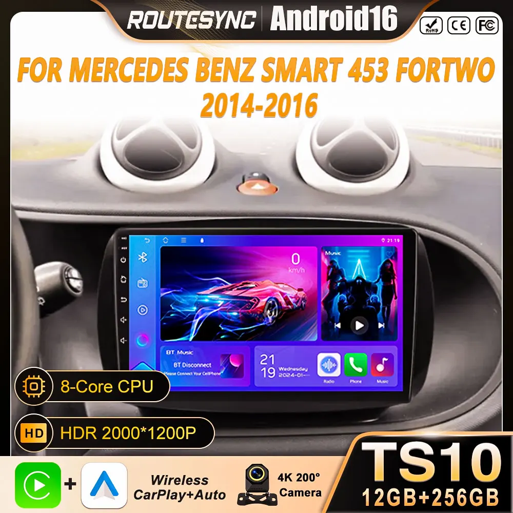 For Mercedes Benz Smart 453 Fortwo 2014 - 2016 Car Radio Android 15 Carplay Autoradio Multimedia Player QLED DSP Stereo Headunit