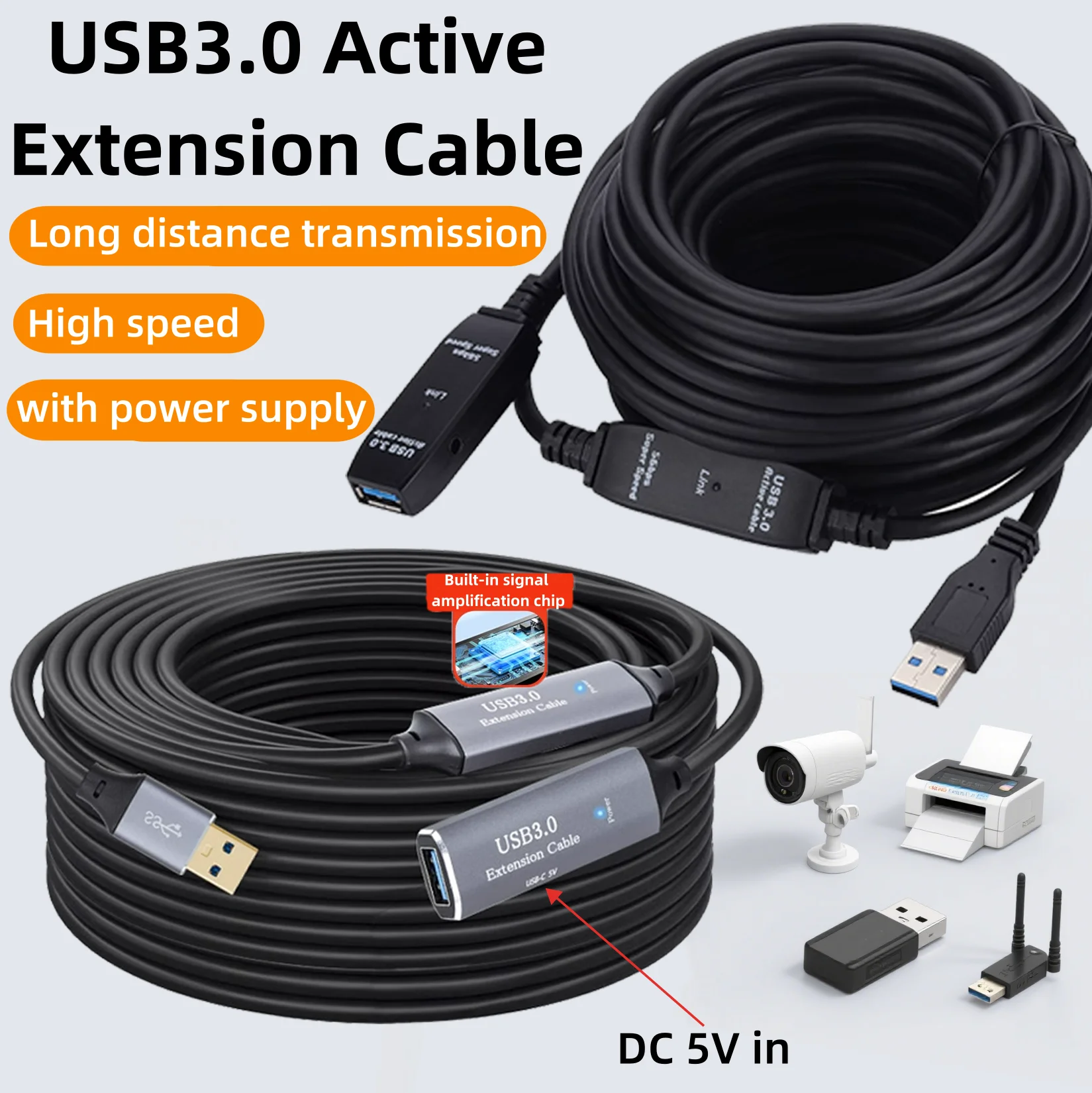 Active USB 3.0 Male to Female Extension Cable with Expansion Chipset Signal Boosters Compatible with Xbox PS4 Oculus Quest 3 VR