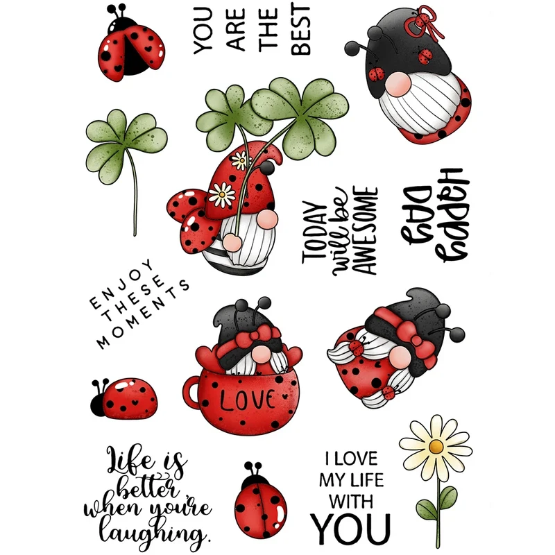 Cute Ladybug Gnome Cutting Dies Clear Stamp  Spring Summer DIY Scrapbooking Decor Cut Dies Silicone Stamps For Card