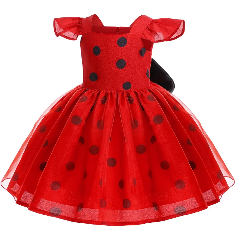 European And American Anime Insect Cosplay Ladybug Polka Dot Bow Dress Princess Dress Cute chica Flying Sleeves Spotted Dress