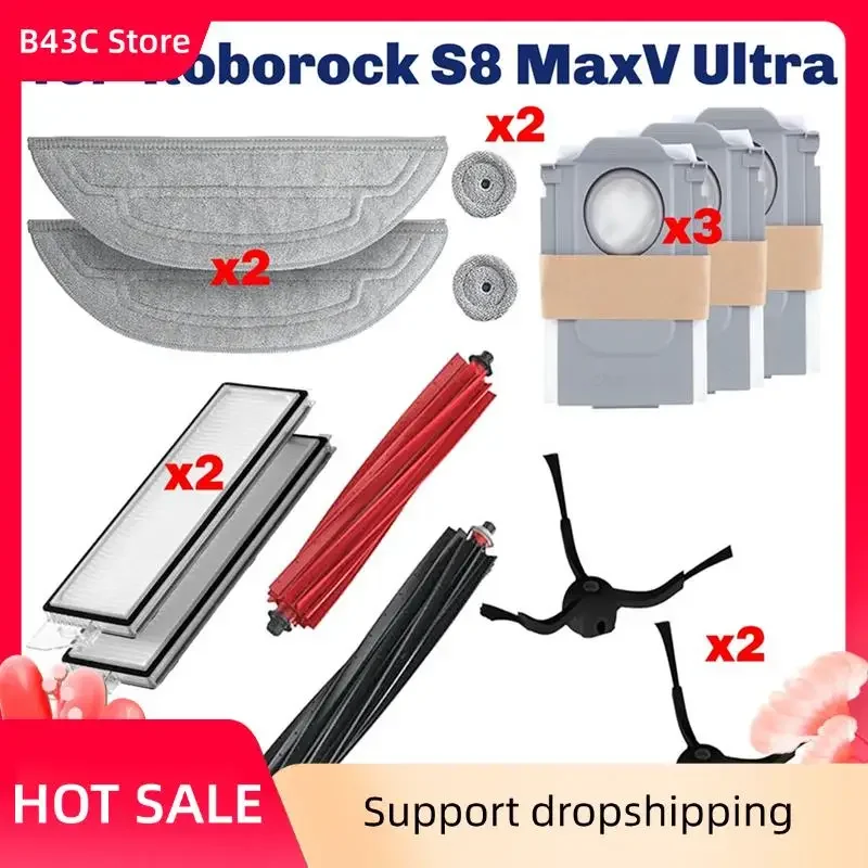 B43C For Roborock S8 Maxv Ultra Replacement Accessories- Washable Filter, Main/Side Brush, Mop Dust Bag Robot Vacuum Cleaner Par