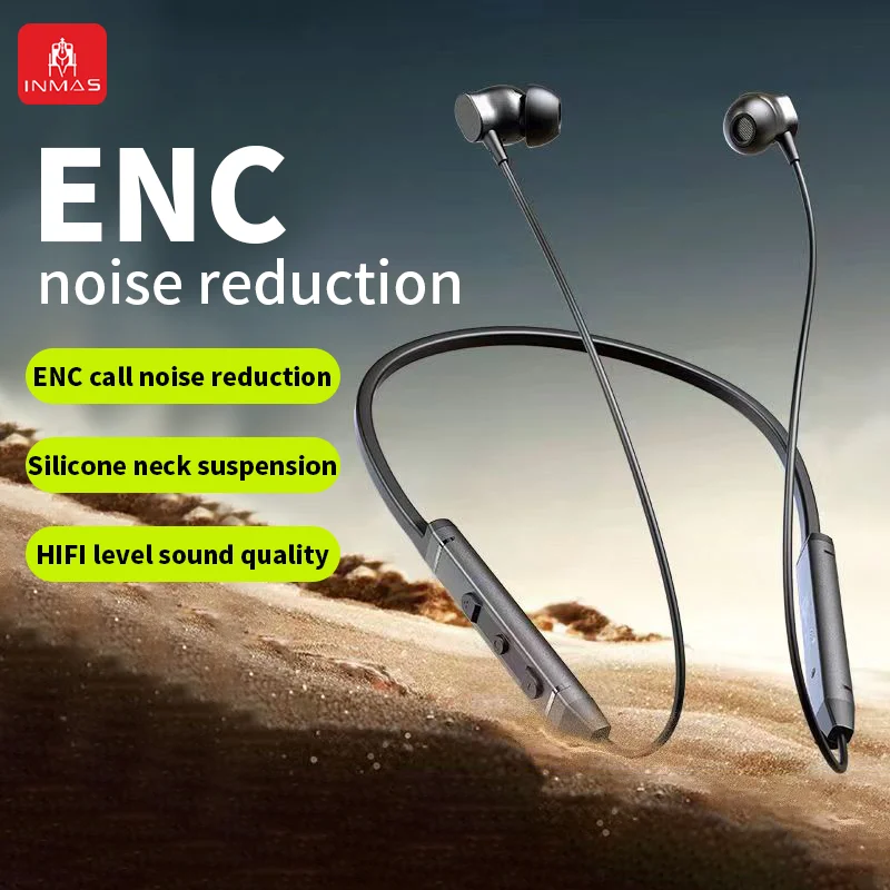 INMAS ENC BS09 Neckband Wireless Earphones Bluetooth Noise Cancelling Headphones Sweatproof Sports Headset Fast Charge Earbuds
