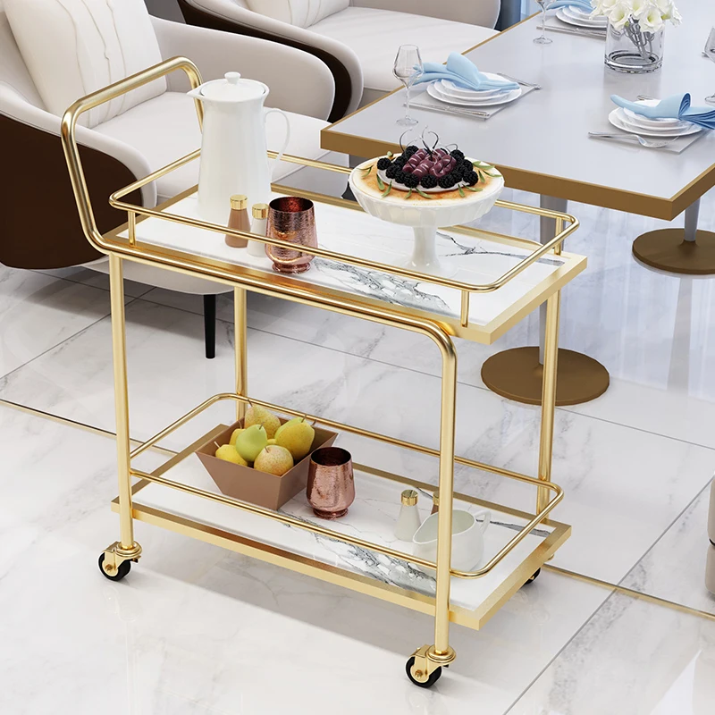 Rose Gold Wrought Iron Mobile Wine and Tea Trolley, Beauty Salon Club Storage Cart