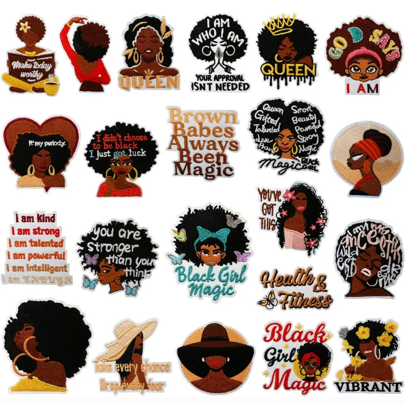 Black Girl Beautiful Queen Magic Sew Iron on Embroidery Patch Stickers for Clothes T-shirt Jeans Scarf Hat Bags Ipad Car Bicycle