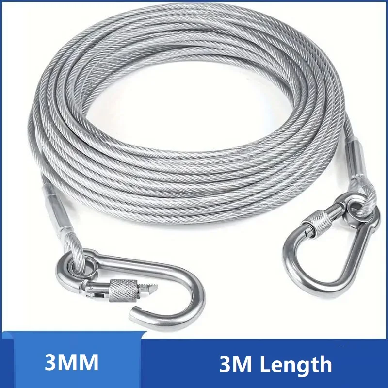 3mmx3m Outdoor Steel Wire Rope - Multi-Use Clothesline & Dog Leash for Balcony, Laundry, and Pet Safety