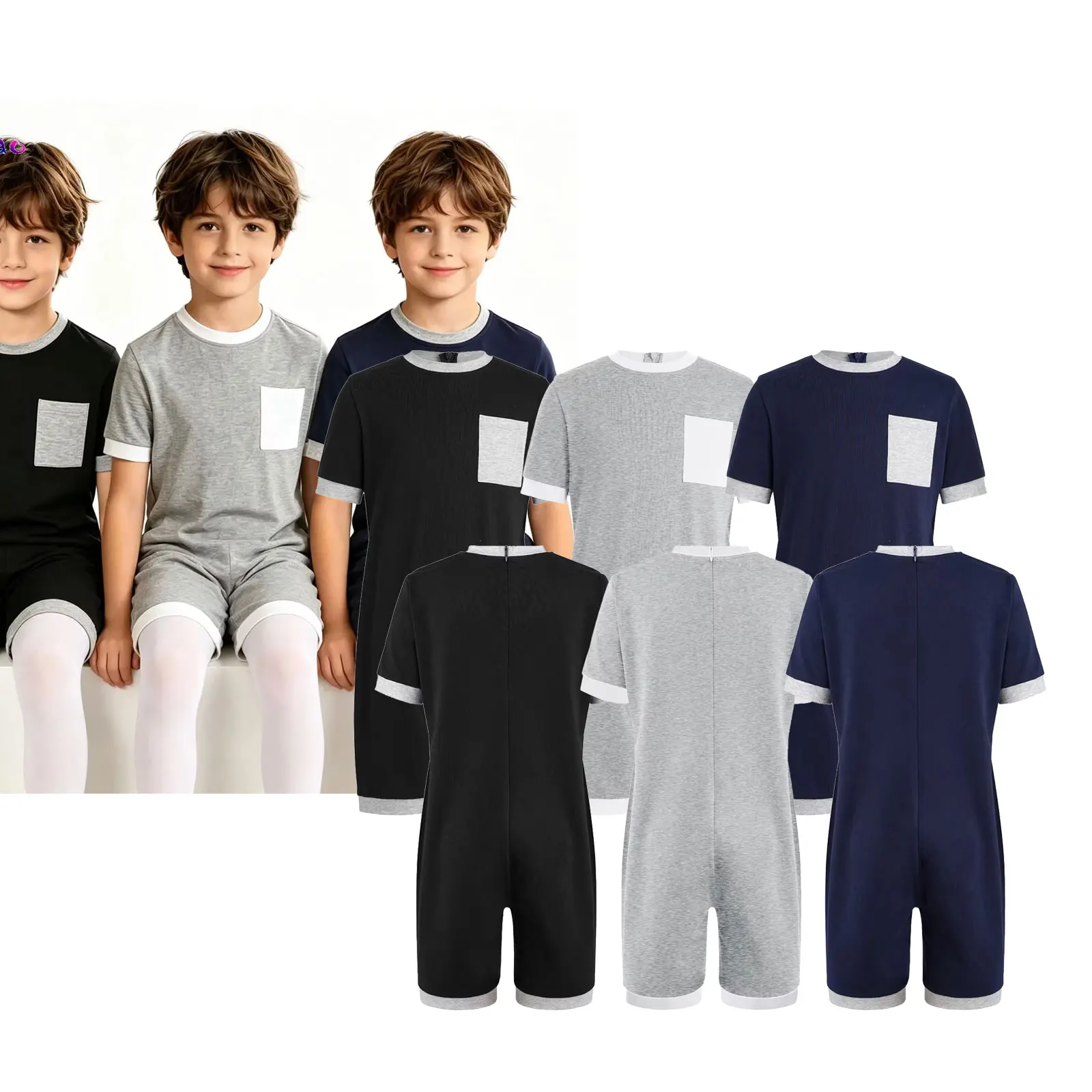 3Pcs Unisex Kids Special Needs Adaptive Clothing Autism Sensory Boys Girls Anti-Strip Jumpsuit Short Sleeve Back Zipper Bodysuit