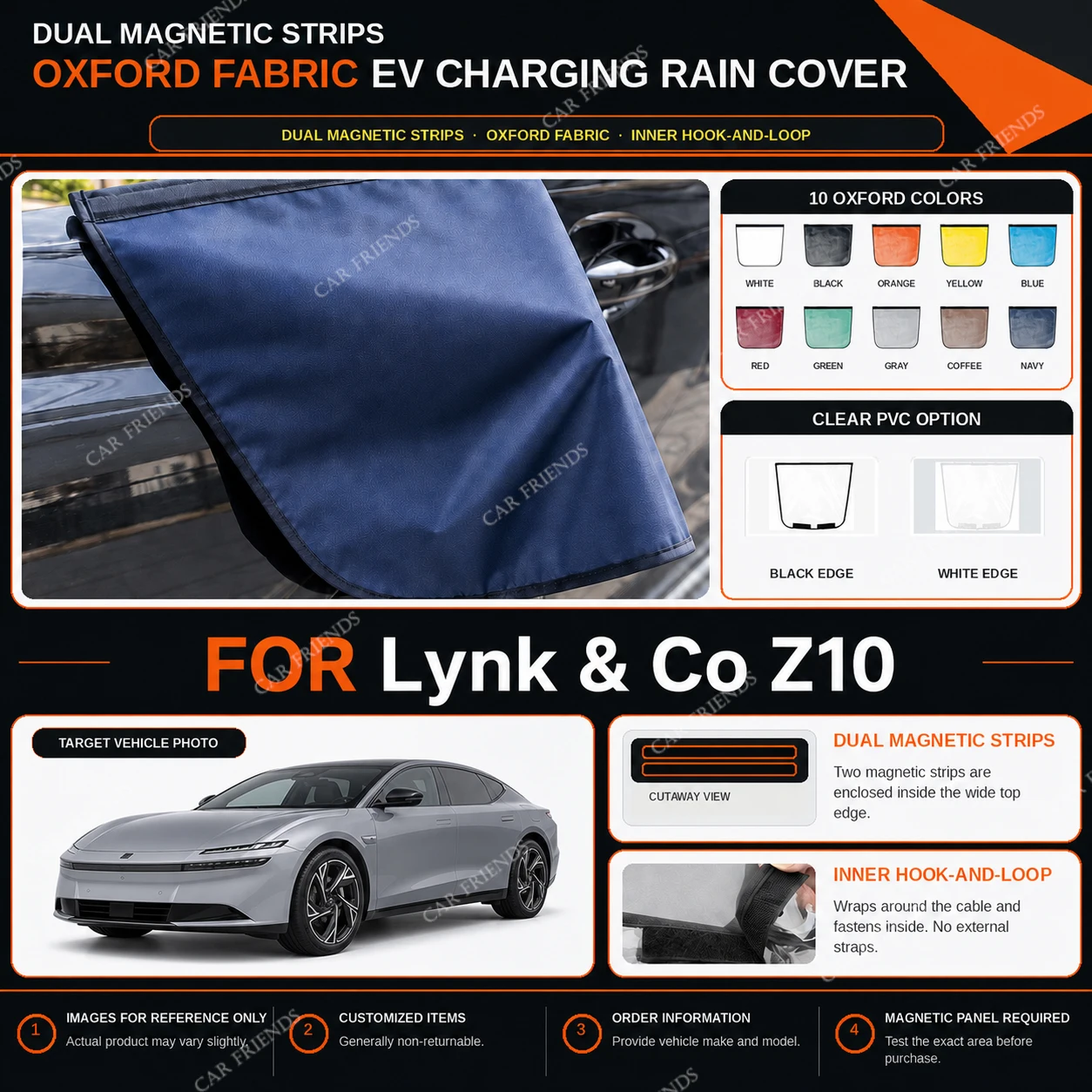 For Lynk & Co Z10 Oxford Fabric EV Charging Port Rain Cover with Dual Magnetic Strips Water-Repellent Scratch- and