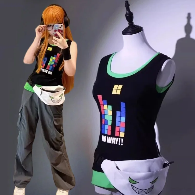 Anime Sakura Futaba Cosplay Costume Sleeveless Loose Vest Y2k Tops Casual Clothing Bag for Women Halloween Carnival Party Suits