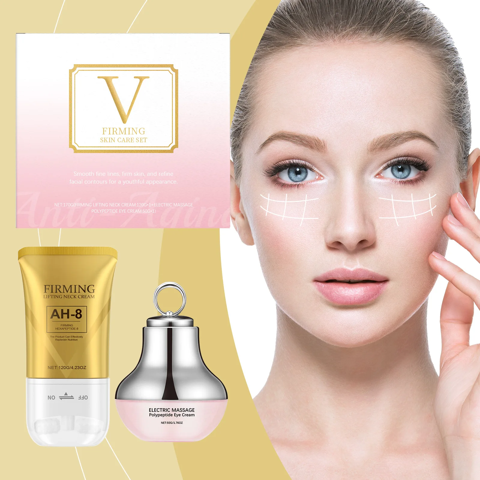 Electric Massage Eye Cream AH-8 Neck Firming Cream with Roller Wrinkle Remover Dark Circles Removal Moisturizing Skin Care Set