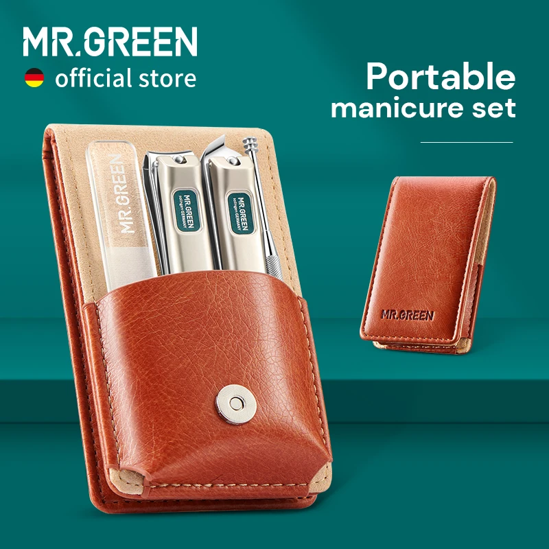 MR.GREEN Portable Manicure Set Pedicure Kit Stainless Steel Nail Clippers Tool Travel Grooming Case Gift Box Nail Scissors Set