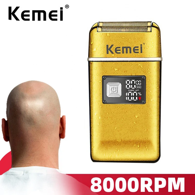 Kemei Barber Rechargeable Foil Shaver Men Electric Powerful Bald Head Razor Washable Ultra Close Finish Shaving Machine 8000RPM